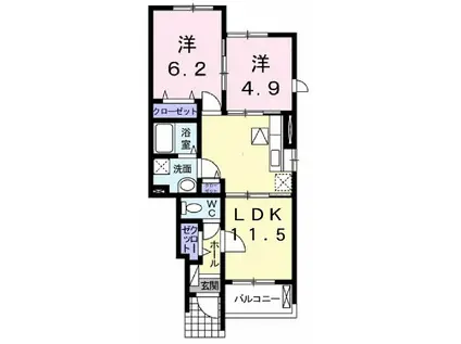 ヒルズ宮司 Ⅰ(2LDK/1階)の間取り写真