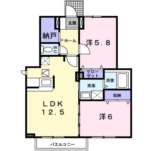 セレッソ八幡Ⅱ(2LDK/1階)の間取り写真