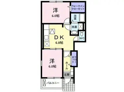 ヴェルドミール Ⅰ(2DK/1階)の間取り写真