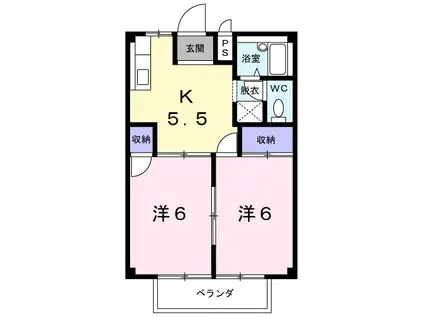 コーポウィンフィールドA棟(2K/1階)の間取り写真