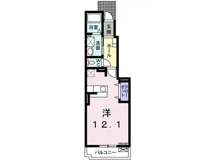 アルエットⅡ-B(ワンルーム/1階)の間取り写真