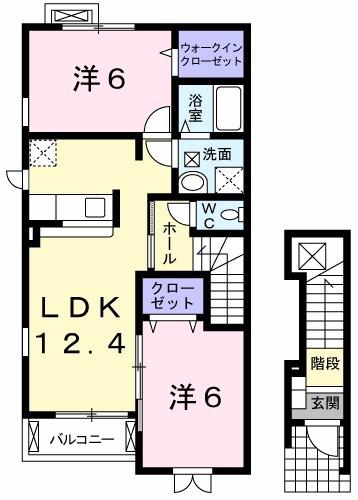 メゾンヒルズ・モトミヤ 2(2LDK/2階)の間取り写真
