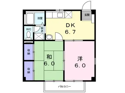 ブルーハイツYUKA(2DK/2階)の間取り写真