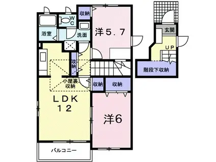 シャン・ド・フルール Ⅰ(2LDK/2階)の間取り写真
