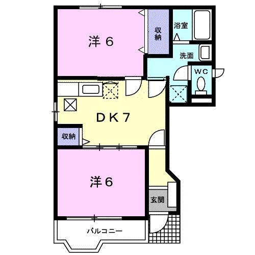 セシールチェリーB(2DK/1階)の間取り写真