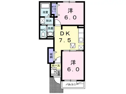 パークリアレジデンスA(2DK/1階)の間取り写真