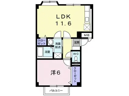 ハイツパークサイドⅢ(1LDK/1階)の間取り写真