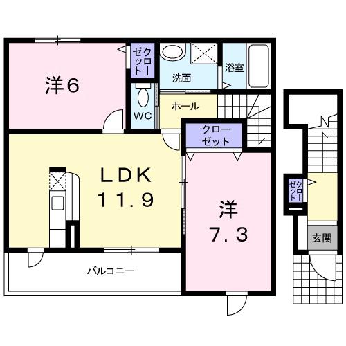ペルル Ⅴ(2LDK/2階)の間取り写真