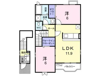 クレーストⅡ(2LDK/2階)の間取り写真