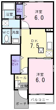 クリアネス Ⅲ(2DK/1階)の間取り写真