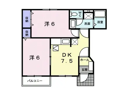 ホワイトルームカワイⅠ(2DK/1階)の間取り写真