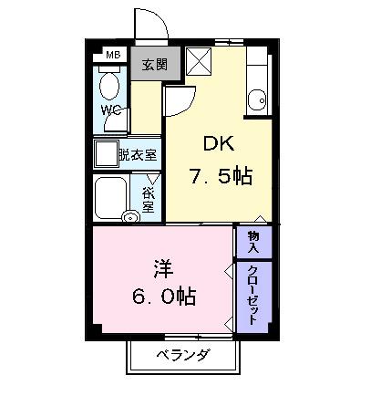 エクセルコート美和(1DK/2階)の間取り写真