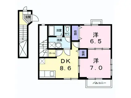 トゥッティ・ジャルディーノ Ⅰ(2DK/2階)の間取り写真