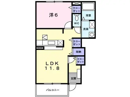 ノーブルA(1LDK/1階)の間取り写真