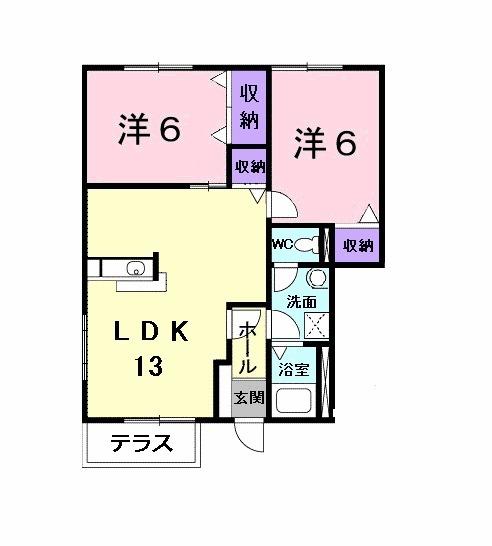 リンム緑 B(2LDK/1階)の間取り写真