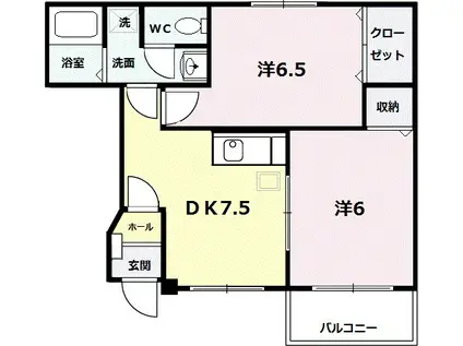 パルテールE(2DK/1階)の間取り写真
