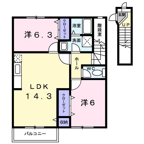 さくらんぼハイツ3(2LDK/2階)の間取り写真
