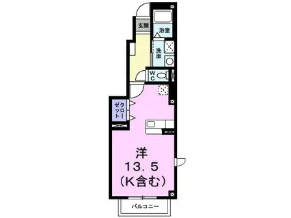 ヴェルジュMⅡ(ワンルーム/1階)の間取り写真