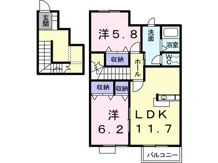 東三島575ハイツB(2LDK/2階)の間取り写真