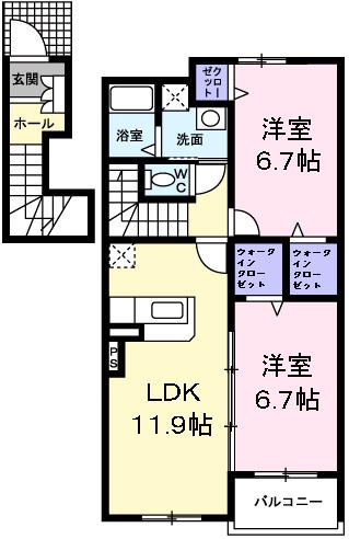 スタニングプレイスⅢ(2LDK/2階)の間取り写真
