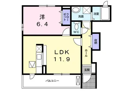 グランドソレーユⅠ(1LDK/1階)の間取り写真