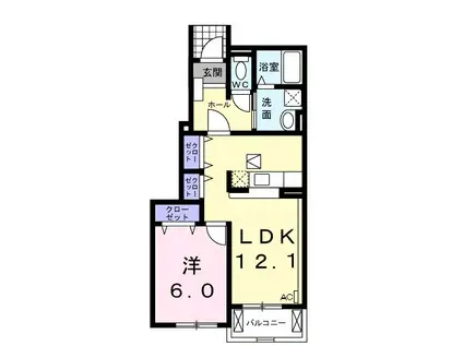 ジュネスⅠ(1LDK/1階)の間取り写真