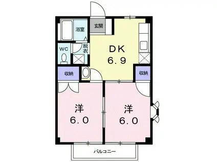 ベルハイツⅠ(2DK/2階)の間取り写真