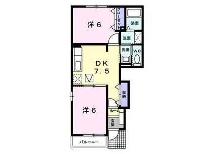 エクセランフルールⅡ(2DK/1階)の間取り写真