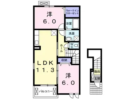 F.ファイブパインⅠ(2LDK/2階)の間取り写真