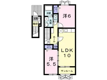 ローベルジュ(2LDK/2階)の間取り写真