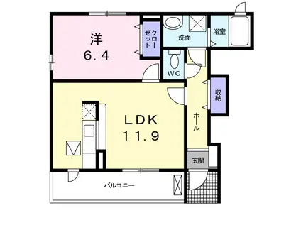フリーデⅠ(1LDK/1階)の間取り写真