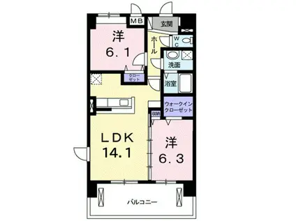 パークコート ケンエイⅡ(2LDK/7階)の間取り写真