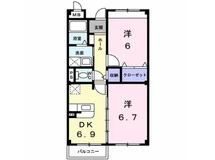 グランド堀(2DK/1階)の間取り写真