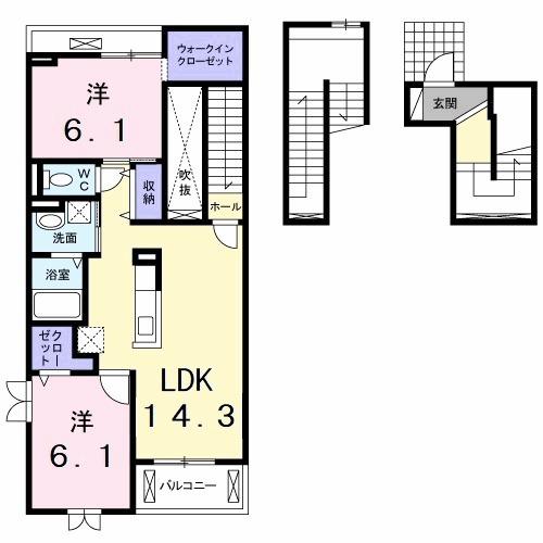 グレース ヒル Ⅱ(2LDK/3階)の間取り写真