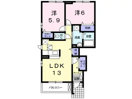 ソレイユ・イーストB棟(2LDK/1階)の間取り写真