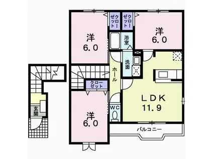 サン・プレイスB(3LDK/2階)の間取り写真