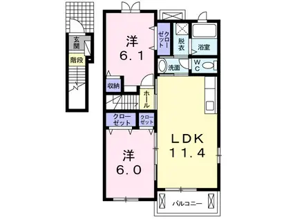 エルミタージュⅢ(2LDK/2階)の間取り写真