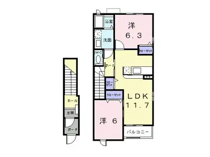 ヴィラK&K Ⅰ(2LDK/2階)の間取り写真