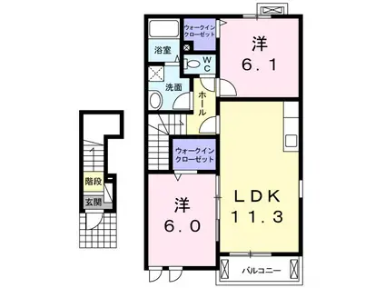 ウエスト ヴィラⅠ(2LDK/2階)の間取り写真