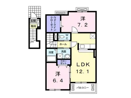 カサソレアーダⅡ(2LDK/2階)の間取り写真