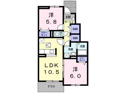 ポラール(2LDK/1階)の間取り写真