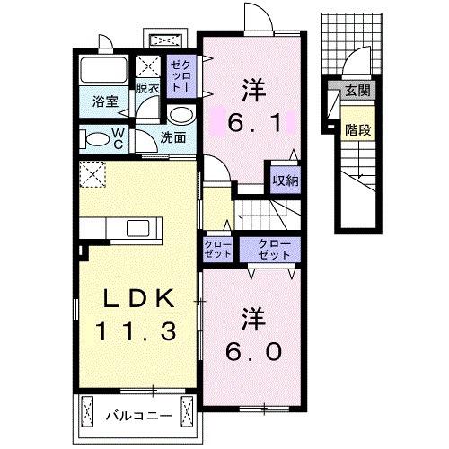 FIVE RING Ⅱ(2LDK/2階)の間取り写真