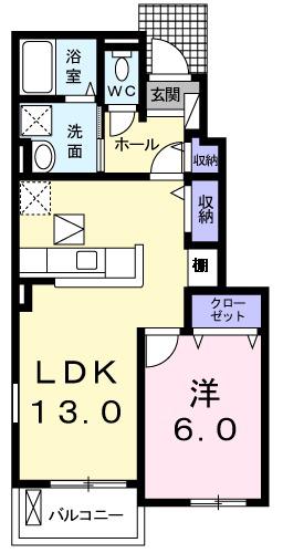 ラ・メール2(1LDK/1階)の間取り写真