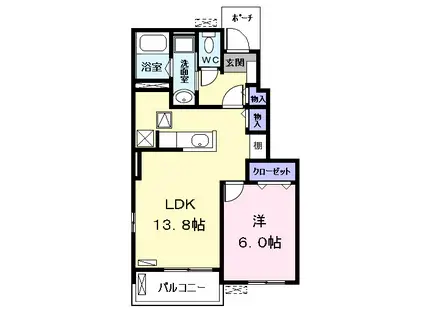 ノーブル港西Ⅱ(1LDK/1階)の間取り写真