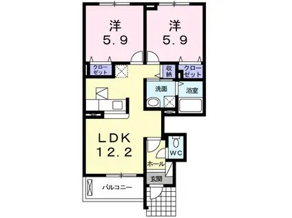リッソ カージェⅡ(2LDK/1階)の間取り写真