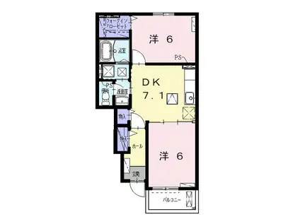 SWEETSUGARⅡ(2DK/1階)の間取り写真