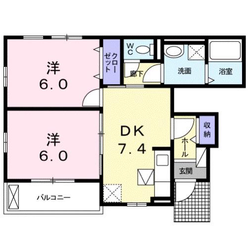 ネオフェリーチェⅠ(2DK/1階)の間取り写真