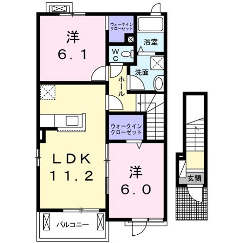 真岡鉄道 下館二高前駅 徒歩5分 2階建 築13年(2LDK/2階)の間取り写真