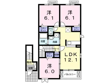 グランディールE(3LDK/2階)の間取り写真