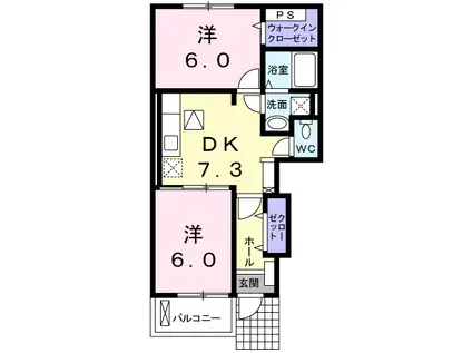 ジュピテル(2DK/1階)の間取り写真